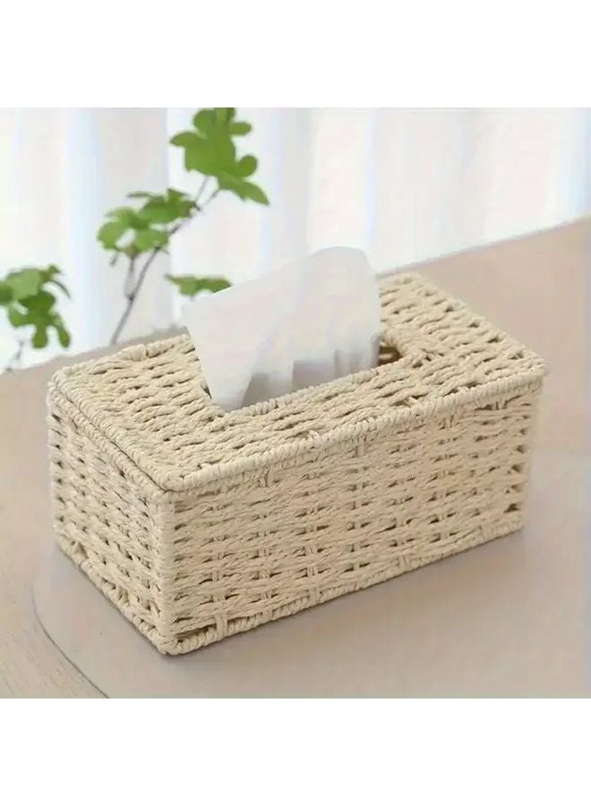 صندوق مناديل بني منسوج يدويًا، حامل بوهيمي عتيق للمنزل والمكتب - Image 4